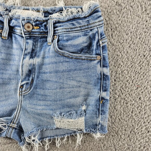 KanCan Shorts Womens 25 Distressed Denim Mid Rise Frayed Hem Raw Cut Casual - Picture 3 of 16